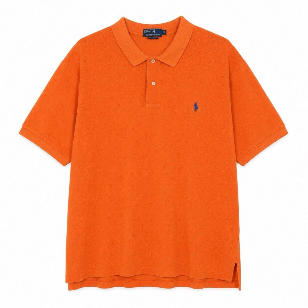 Polo Ralph Lauren Mens XXL Orange Cotton Pique Polo Shirt Blue Pony Preppy